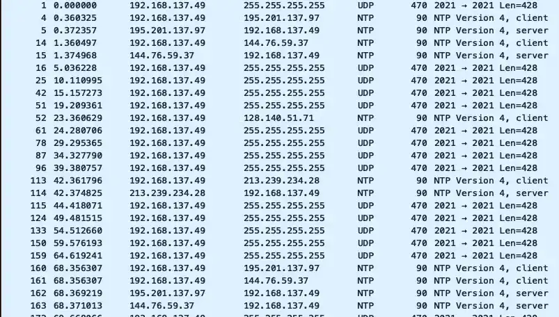 Wireshark capture showing no additional network activity after submitting the failure report in LAN Only mode