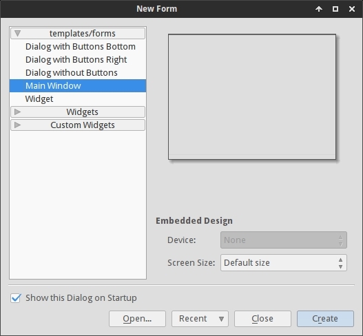 Qt Designer New Form Window